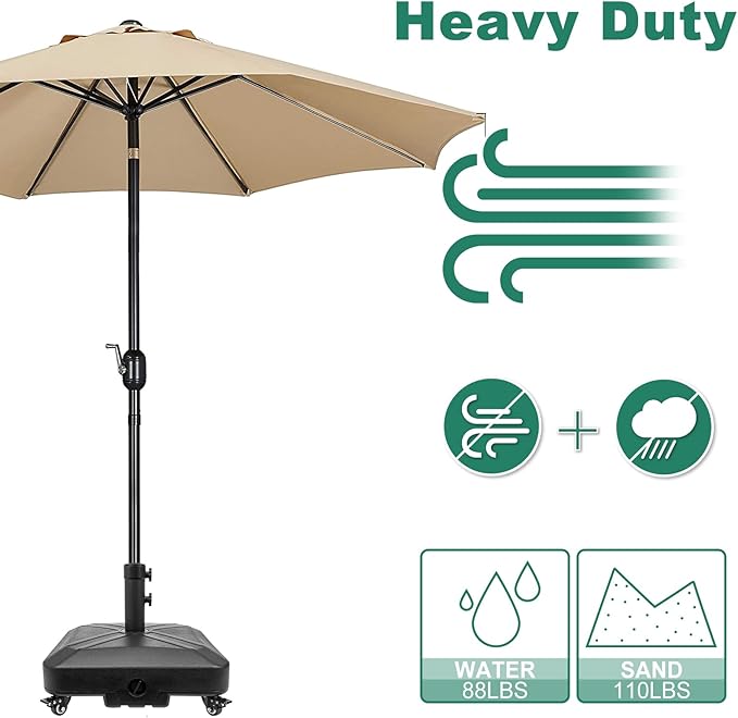 Patio Umbrella Base Heavy Duty with Wheels Square Market Stand for Outdoor 4 Locks 2 Knobs 125lb Capacity, Black - Image 4