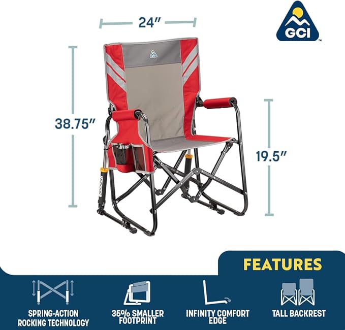 GCI Outdoor Stowaway Rocker - Varsity Red/Gray - Image 2