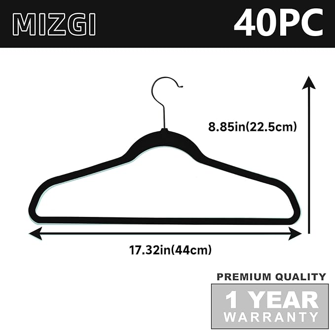MIZGI All Black Velvet Hangers 40Pack, Premium Flocked Clothes Hangers - Image 6