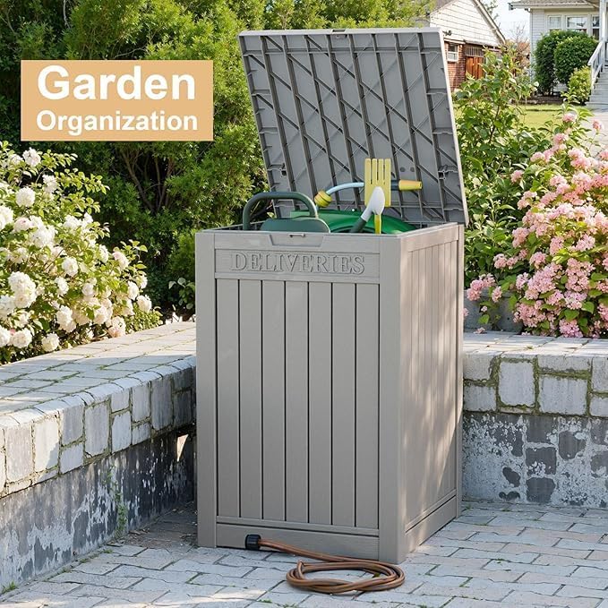 DRATO 48 Gallon Package Delivery Box, Large Lockable Storage Box, Double-Wall Resin Outdoor Package Delivery and Waterproof Deck Box for Porch, Patios（ Grey，48 Gallon） - Image 5