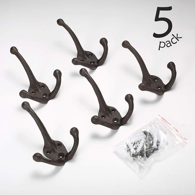 Ambipolar 5-Pack TriLeg Coat Hooks. Wall Mounted, Heavy Duty Decorative Black - Image 2