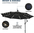 wikiwiki 10ft Solar LED Patio Umbrella with Base Included, Offset Umbrella with Weighted Sandbag Base, Cantilever Patio Umbrellas for Backyard, Garden & Deck, 32 LED Lights & Polyester Shade, Black - Image 3