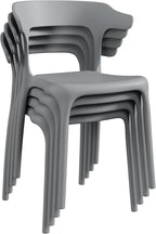 VECELO 4 Pack Plastic Stacking Chairs, Stackable Dining Chairs for Kitchen Restaurant Patio, Portable Indoor Outdoor Use, No Assembly Required, Gray by VECELO