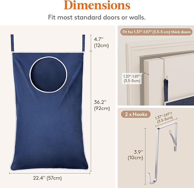 Lifewit 1 Pack Over Door Laundry Hamper, Large Collapsible Hanging Laundry - Image 2