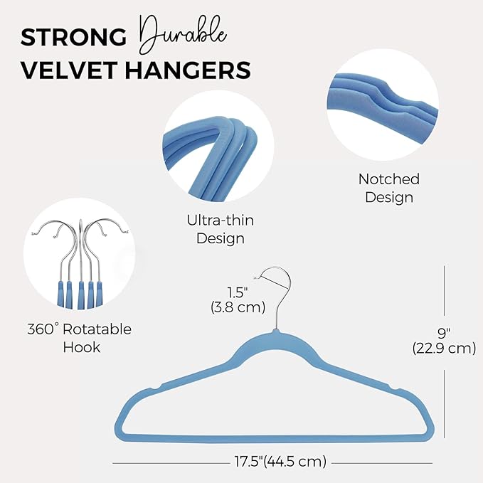 HOUSE DAY Premium Velvet Hangers 50 Pack Blue, Non-Slip Flocked Felt Hangers - Image 7