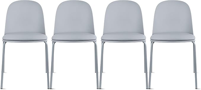 2xhome Modern Stackable Armless Dining Chair | Plastic Shell Seat with Metal Legs | Indoor or Outdoor Use | Home Kitchen Patio (4, Grey, Padded Seat) by 2xhome
