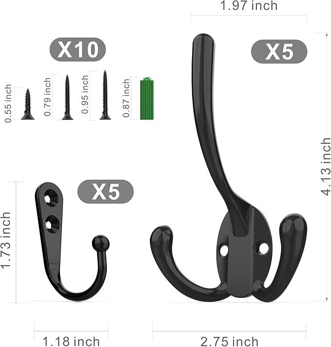 10 Pack Heavy Duty Wall Mounted Black Coat Hooks - Image 7
