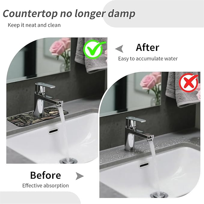 Kitchen Sink Splash Guard，Books and skulls Faucet Mat Sink Gadgets-Super - Image 6