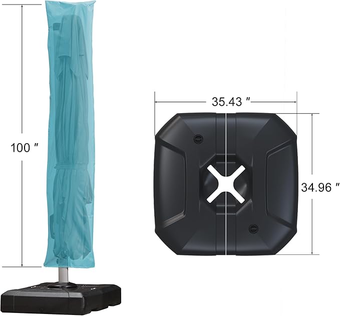 PURPLE LEAF 9'×11.5' Cantilever Patio Umbrella with Base Rectangle Offset Outdoor Umbrella Cover with Zipper for Garden Deck Pool Turquoise Blue - Image 3