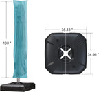PURPLE LEAF 9'×11.5' Cantilever Patio Umbrella with Base Rectangle Offset Outdoor Umbrella Cover with Zipper for Garden Deck Pool Turquoise Blue - Image 3