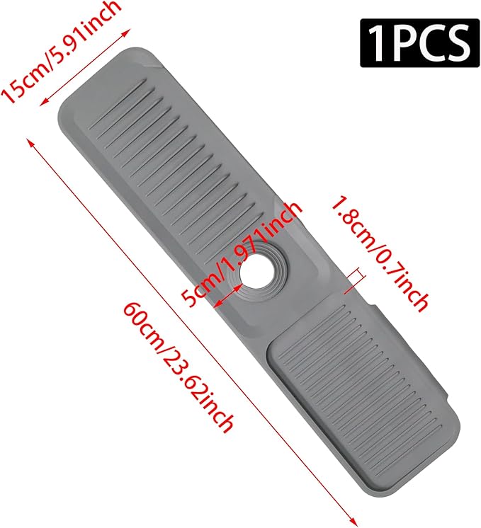 24 Inch Light Gray Durable Faucet Mat, Silicone Kitchen Sink Splash Guard - Image 2
