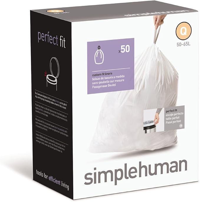 simplehuman Custom Fit Trash Can Liner Q, 50-65 L / 13-17 Gal, 50-Count Box by Simplehuman