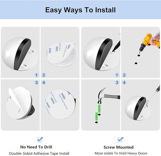 2 Pack Door Stoppers, Self Adhesive Floor Door Stops No Drill White Door Stopper - Image 7
