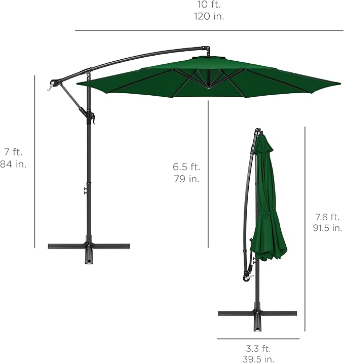 Best Choice Products 10ft Offset Cantilever Hanging Market Patio Umbrella, 8 Sturdy Ribs, Easy Adjustment - Green - Image 7