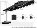 PURPLE LEAF 12 Feet Double Top Deluxe Square Patio Umbrella Offset Hanging Umbrella Cantilever Outdoor Market Umbrella Garden, Black - Image 8