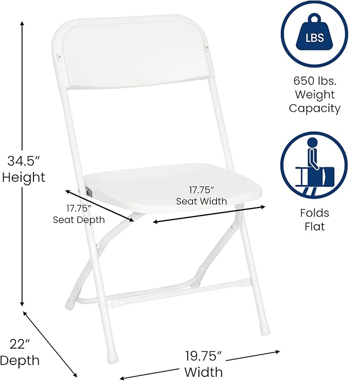 Flash Furniture Hercules Series Big & Tall Stackable Plastic Folding Chairs, Extra Wide Commercial Event Seats, Set of 4, White - Image 3