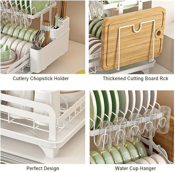 2 Tier Dish Drying Rack Automatic Drainage Board Space-Saving - Image 3