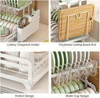 2 Tier Dish Drying Rack Automatic Drainage Board Space-Saving - Image 3