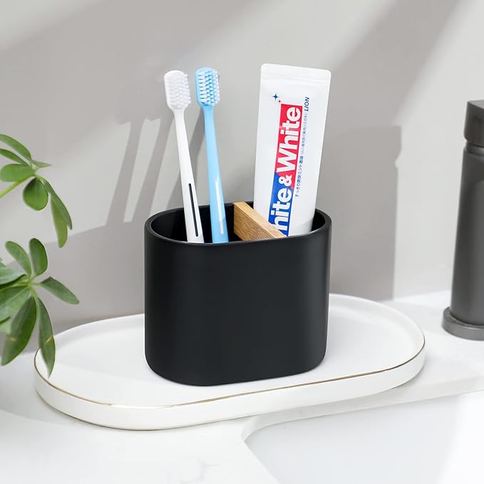 rejomiik Thick Resin Toothbrush Holders Bamboo Tooth Brushing Holder - Image 6