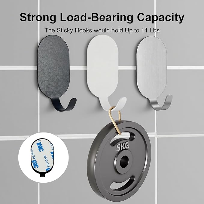 Sticky Adhesive Hooks for Hanging, Stainless Steel Hooks, Key Hooks, Towel Hooks - Image 6