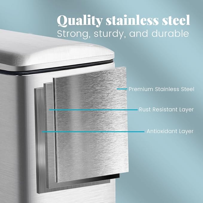 8 Gallon Trash Can, Stainless Steel Kitchen Trash Can - Image 4