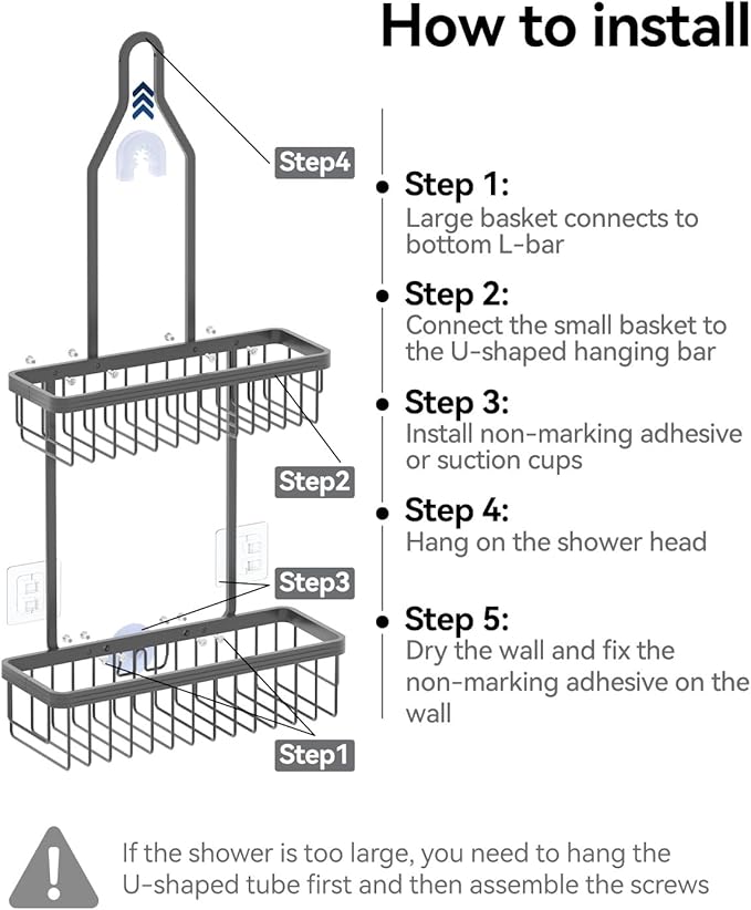 YASONIC Shower Caddy Hanging, Never Rust Shower Organizer Hanging, Aluminum - Image 8