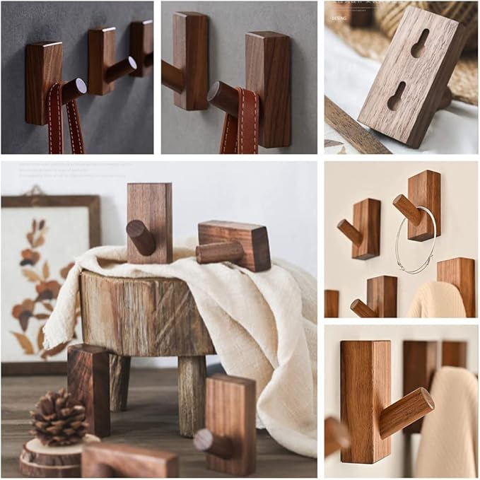 HomeDo Adhesive Wall Hooks Hat Rack, Wooden Coat Hooks Wall Mounted, Decorative - Image 6
