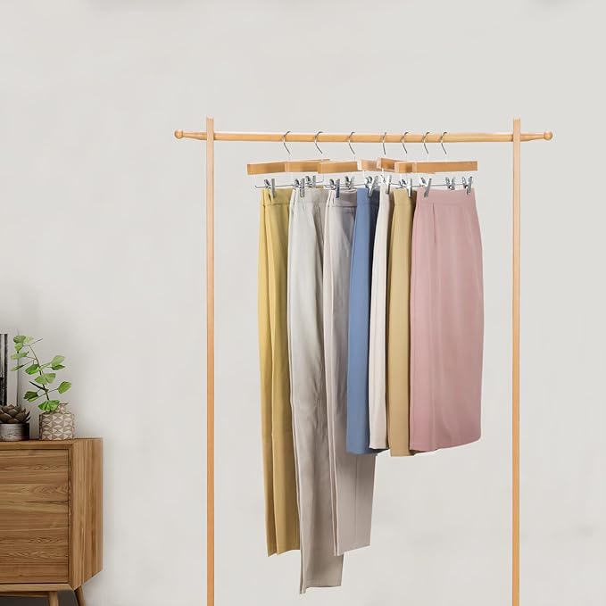 Nature Smile Solid Lotus Wood Deluxe Wooden Pants Hangers Bottom Hanger Jeans - Image 5