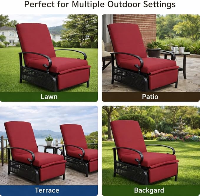 Kozyard Adjustable Outdoor Reclining Lounge Chair, Cushioned Patio Chaise Lounge with Extendable Metal Frame for Sunbathing, Reading & Relaxing – Comfortable Outdoor Recliner(Burgundy) - Image 7