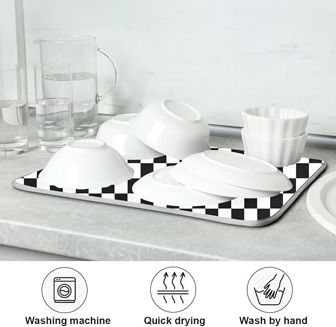 Black White Checkered Pattern Dish Drying Mat - Image 7