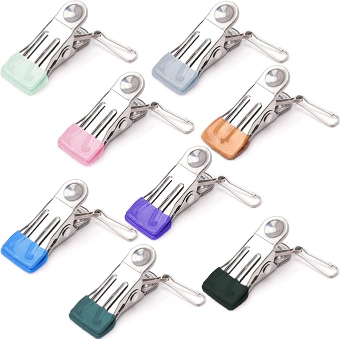 Clothes Pins with Removable Hook, 32 Pack Stainless Steel Colored Clothespins by Sylroal