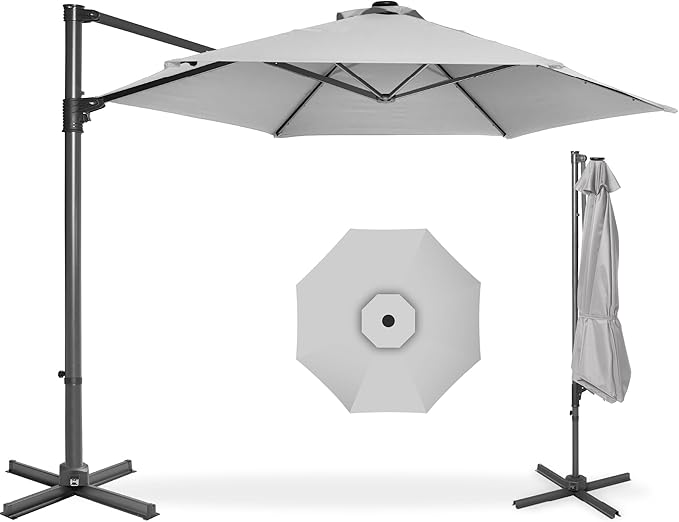 Best Choice Products 10ft Offset Cantilever Hanging Market Patio Umbrella, Smooth 360° Rotation, 8 Sturdy Ribs, Easy Adjustment - Fog Gray by BestChoiceProducts