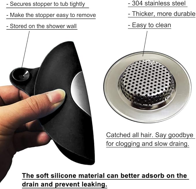 2PCS Bathtub Stopper Hair Catcher Kit, Bathtub Drain Strainer, Tub Stopper Plug - Image 4
