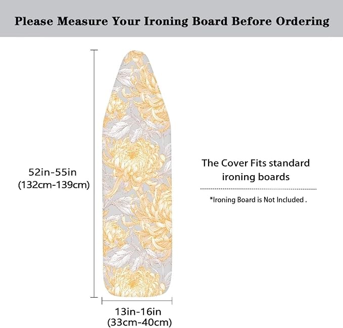 Chrysanthemums Flowers Ironing Board Cover 52-55 x 13-16 Inch, Sketch Golden - Image 5