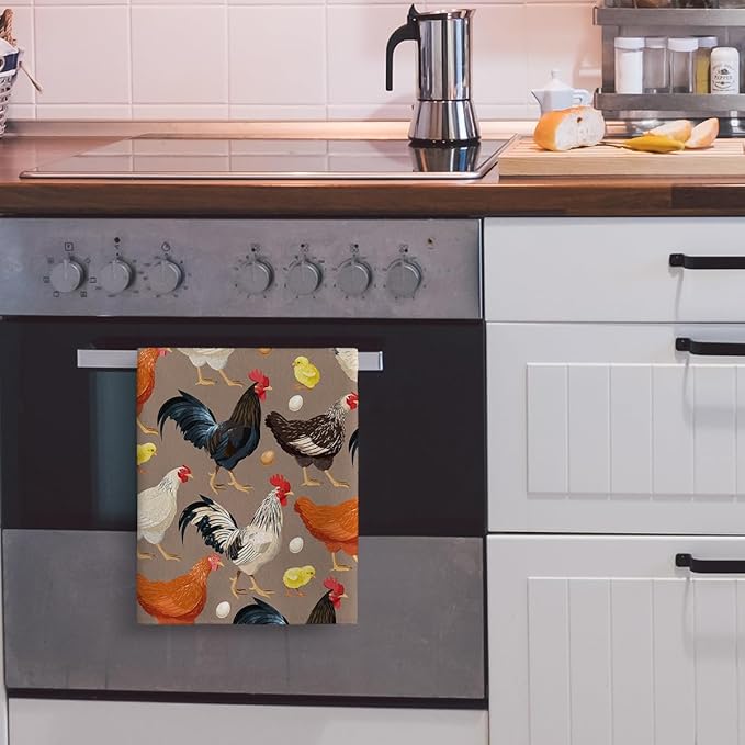 Rooster Chicken Dish Towels Set of 2, Absorbent Vintage Decorative Kitchen - Image 5