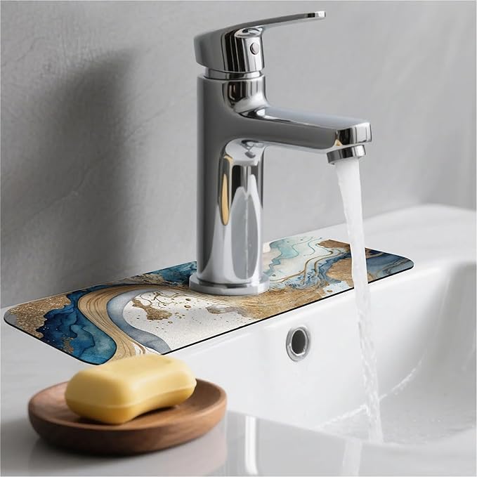 Kitchen Sink Splash Guard，Natural blue and gold marble Faucet Mat Sink - Image 2