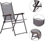Giantex Set of 2 Patio Folding Chairs, Outdoor Patio Dining Chairs w/Armrest, Sling Back, Metal Frame, Outside Use for Lawn Camping Garden Pool Beach Yard Lounge, No Assembly, Grey - Image 5