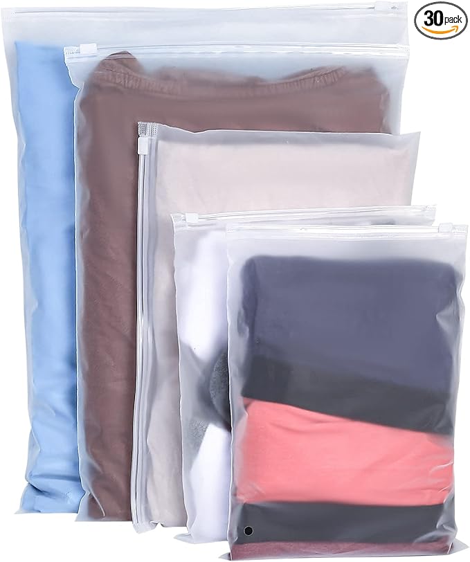 30 Pcs Clothes Packaging Bags Plastic Packing Bags Reusable Zip Clothing Bag by JETFLIP
