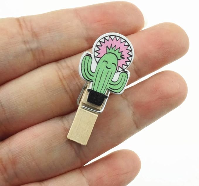 SaktopDeco 60 Counts Mini Cactus Wooden Clothespins - Image 4