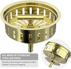 KONE 3-1/2 Inch Kitchen Sink Drain Assembly Stainless Steel Gold Kit - Image 2