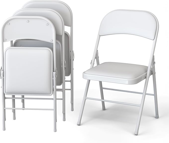 4 Pack Leather Chair | Foldable & Stackable | 350 lbs Capacity Steel Frame Seats for Indoor or Outdoor | Commercial Use Events Wedding Party Events Bulk Picnic Kitchen Dining - White by OurModernSpace