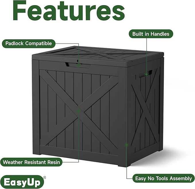 EasyUp 32 Gallon Outdoor Storage Box, Resin Waterproof UV-Resistant Deck Box, Reinforced Stability for Patio, Garden, and Poolside, X-Design Black - Image 3