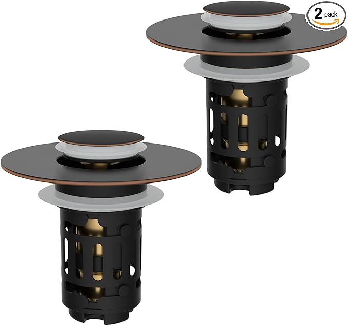 Hibbent 2 Pack 3 in 1 Bathroom Sink Drain Strainer, Pop Up Stopper by Hibbent