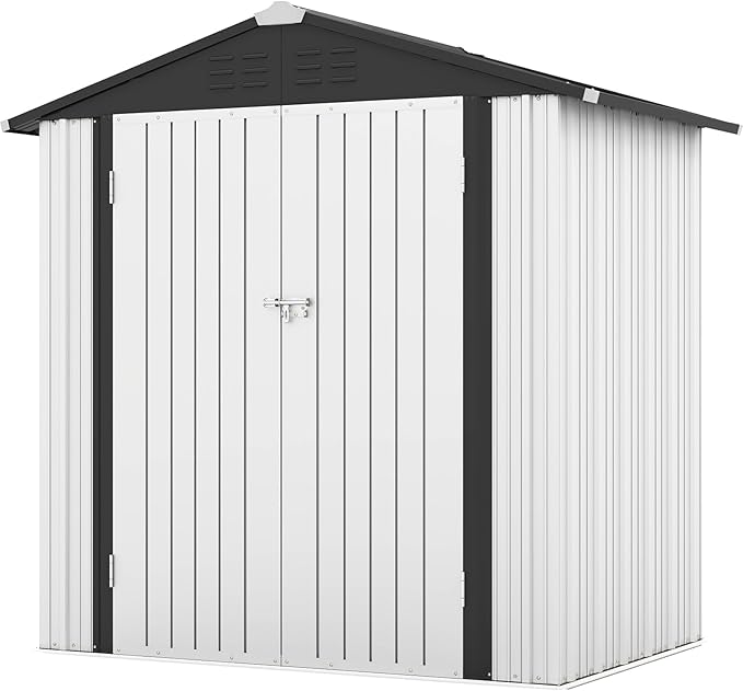 Patiowell 6x4 FT Outdoor Storage Shed, Garden Tool Storage Shed with Sloping Roof and Double Lockable Door, Outdoor Shed for Garden Backyard Patio Lawn,White - Image 2