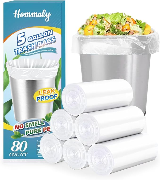 5 Gallon 80pcs Small Clear Trash Bags Strong Garbage Bags, 18-20 Liter Bathroom by HOMMALY