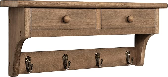 Emfogo Coat Hooks Mounted, Rustic Wood Coat Rack Mount Shelf by Emfogo