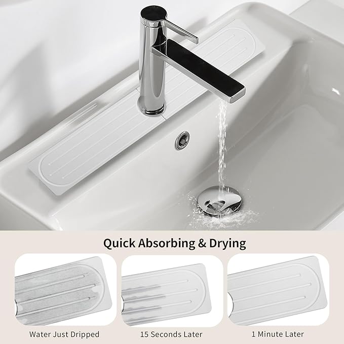 Stone Faucet Mat for Kitchen Sink, Diatomite Fast Drying Absorb Moisture Tray - Image 5