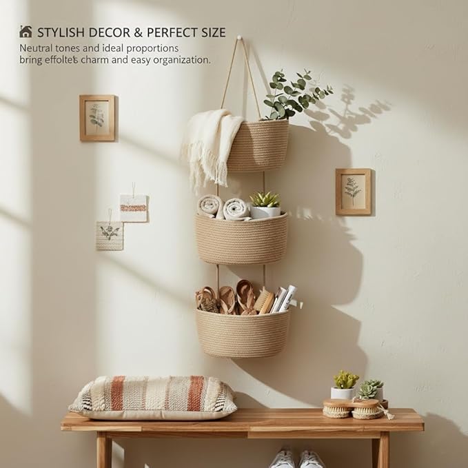 Over the Door Organizer, 3-Tier Hanging Storage Basket - Image 3