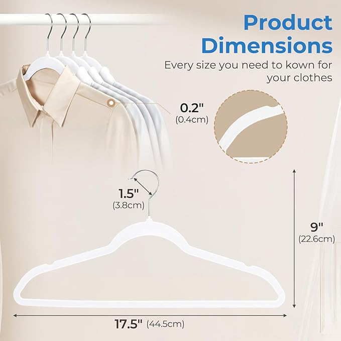 Smartor White Velvet Hangers 50 Pack, Non Slip Clothes Hangers - Image 5
