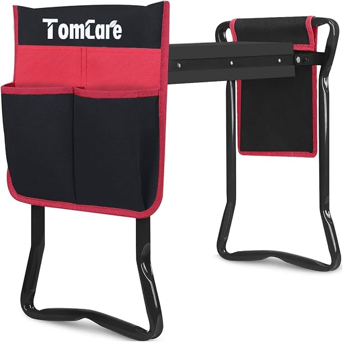 TomCare Garden Kneeler Seat Garden Bench Garden Stools Foldable Stool with Tool Bag Pouch EVA Foam Pad Outdoor Portable Kneeler Christmas Gardening Gifts for Women Men,Large 21.65"x10.62"x18.89",Black by TomCare